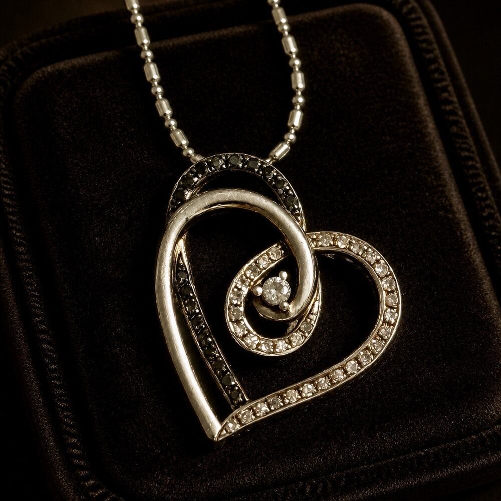 VTG  “Love’s Embrace”, 18k Rolled Gold with GENUINE Black and White Diamonds